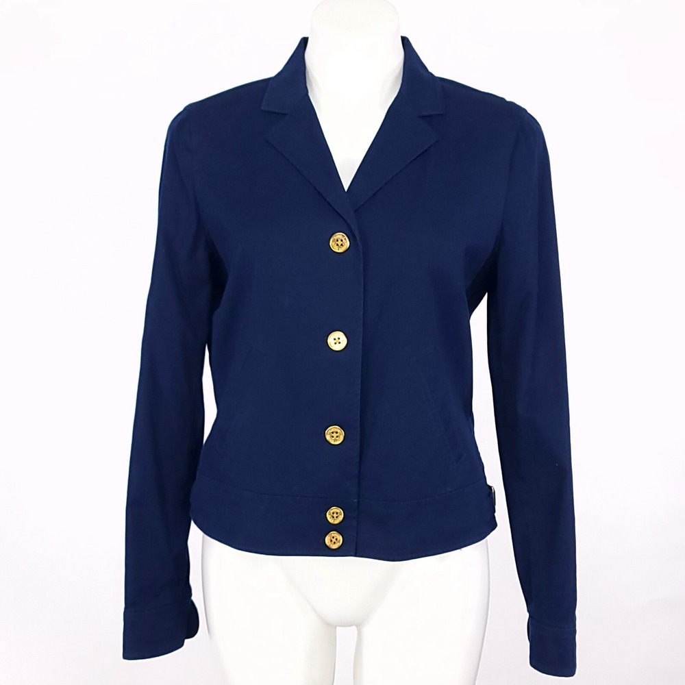 Lauren Ralph Lauren Navy Blue Button Front Jacket Womens Nautical Preppy Size 8